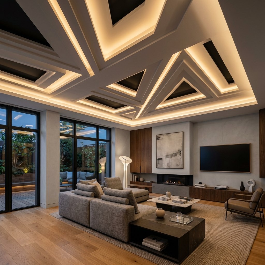 Luxurious Modern Gypsum Ceiling with LED Cove Lighting